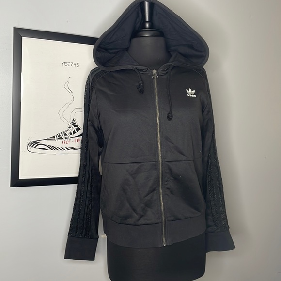 adidas Tops - Adidas originals black zip up hoodie with lace detail